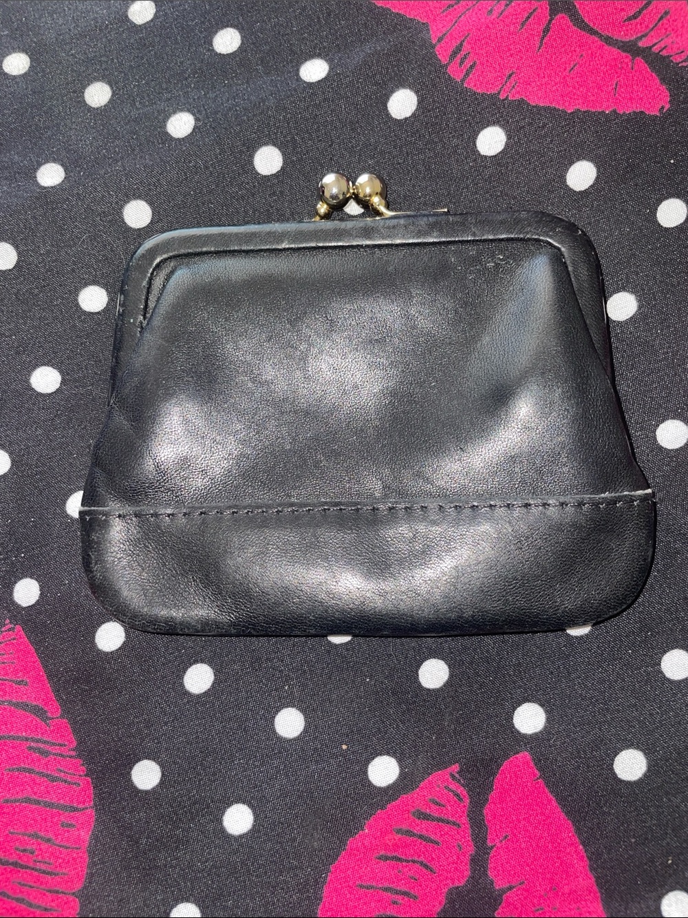 Coach Black Leather Kiss-Lock Coin Purse